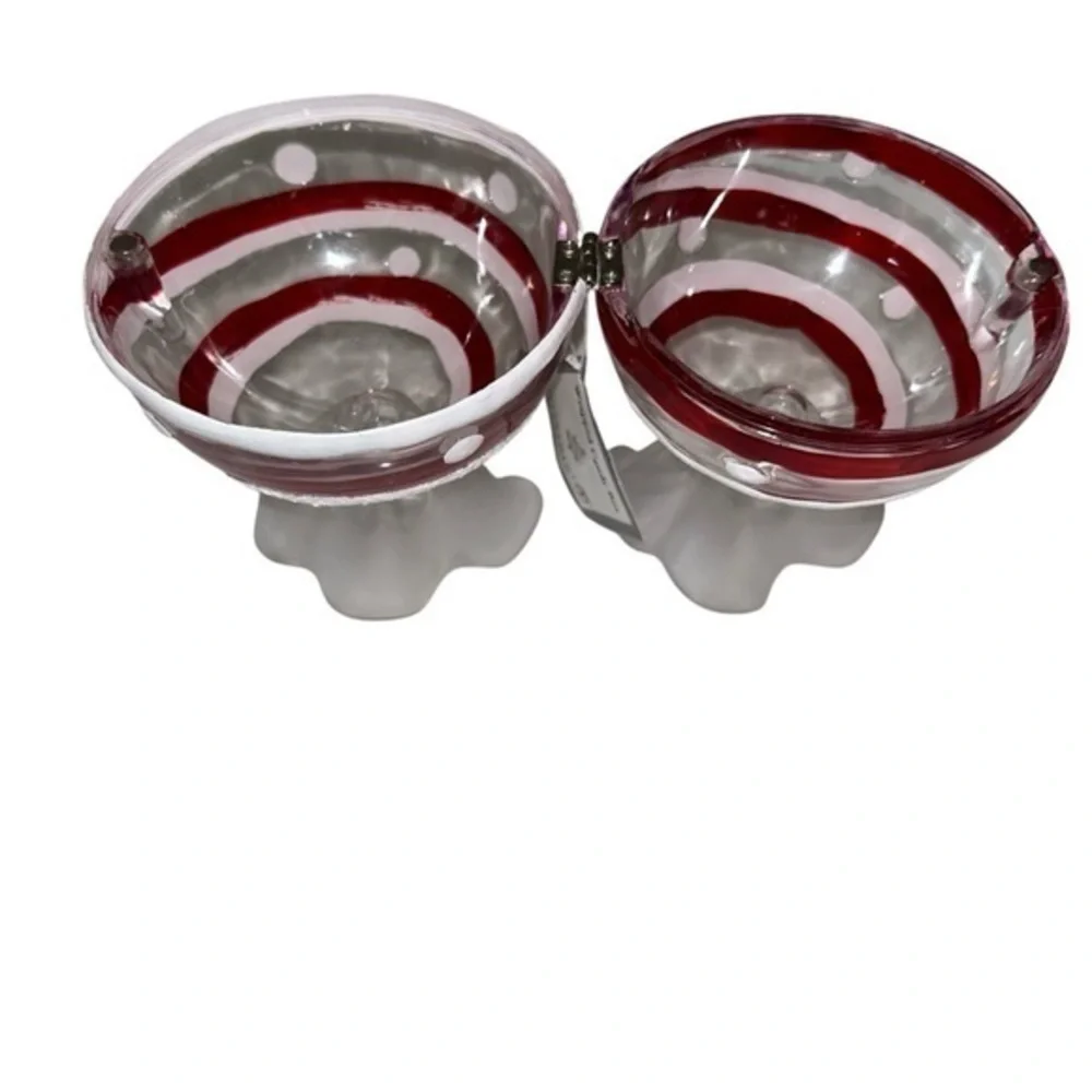 Department 56 Christmas Striped Wrapped Round Candy‎ Box Acrylic NWT Red White